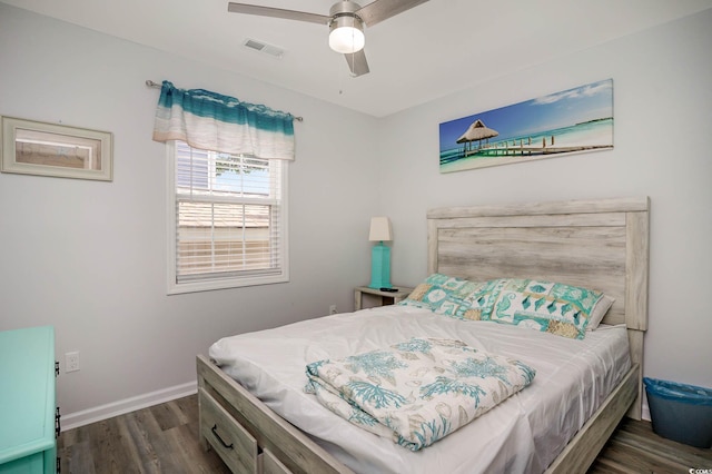 6001-5417 S Kings Hwy, Myrtle Beach, SC 29575 - bedroom with dark wood-style floors, baseboards, and a ceiling fan