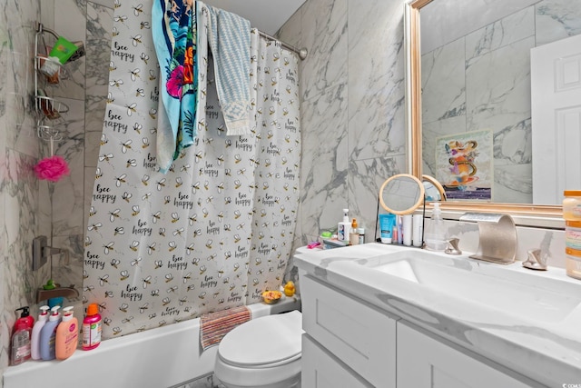 3564 Evergreen Way Unit 3564, Myrtle Beach, SC 29577 - bathroom featuring vanity, tile walls, shower / tub combo with curtain, and toilet