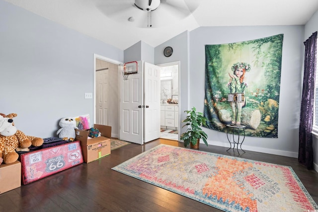 3564 Evergreen Way Unit 3564, Myrtle Beach, SC 29577 - sitting room with vaulted ceiling, ceiling fan, wood finished floors, and baseboards