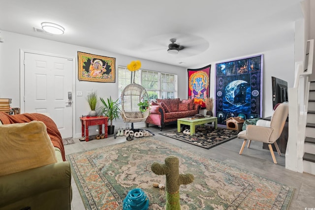 3564 Evergreen Way Unit 3564, Myrtle Beach, SC 29577 - living room with a ceiling fan and stairway