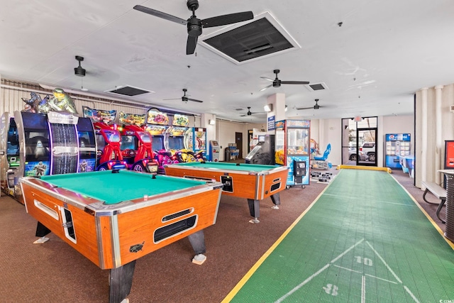 7100 N Ocean Blvd Unit 612, Myrtle Beach, SC 29572 - rec room featuring a ceiling fan, visible vents, carpet, and billiards