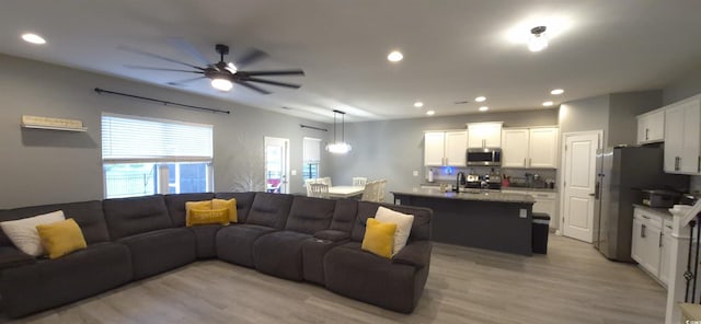 897 Wild Leaf Loop, Conway, SC 29526 - living room featuring light wood-style flooring, ceiling fan, and recessed lighting