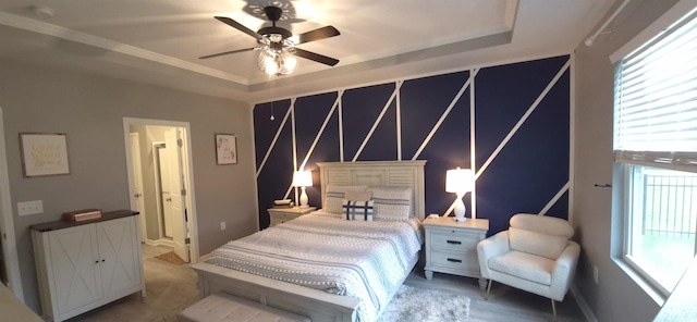 897 Wild Leaf Loop, Conway, SC 29526 - bedroom featuring crown molding, a raised ceiling, connected bathroom, and ceiling fan