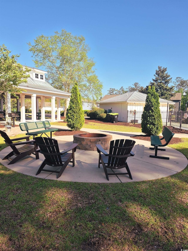 897 Wild Leaf Loop, Conway, SC 29526 - view of patio featuring an outdoor fire pit and a gazebo