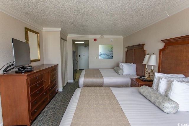 1200 N Ocean Blvd N Unit 905, Myrtle Beach, SC 29577 - bedroom with a textured ceiling, crown molding, and carpet flooring