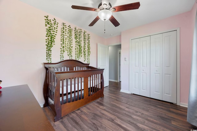 650 Woodman Dr, Conway, SC 29526 - bedroom with wood finished floors, a closet, and ceiling fan