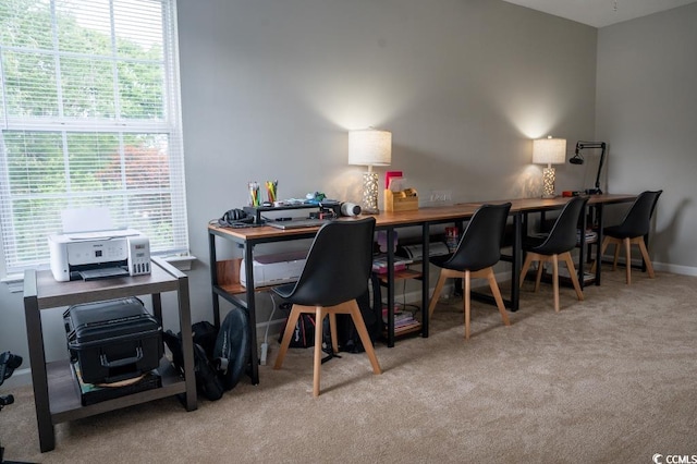 carpeted home office with healthy amount of natural light