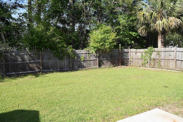 view of yard with a fenced backyard