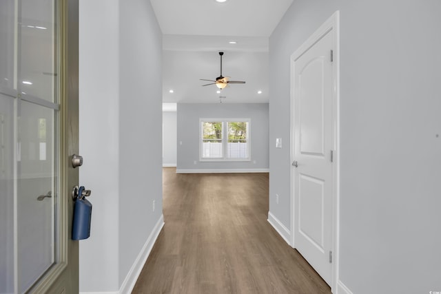 5132 Little River Neck Rd, North Myrtle Beach, SC 29582 - hallway with baseboards, recessed lighting, and wood finished floors