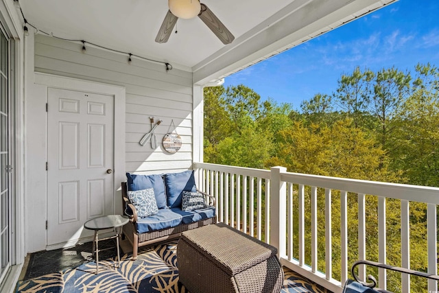 balcony with ceiling fan