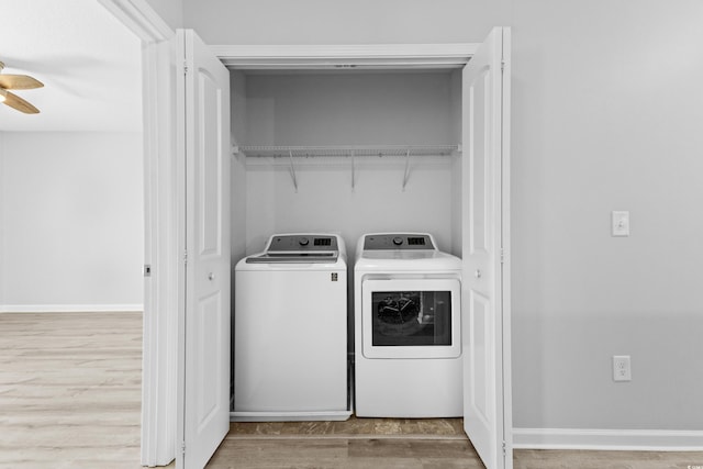 356 Whipple Run Loop, Myrtle Beach, SC 29588 - laundry area featuring separate washer and dryer, ceiling fan, and wood finished floors
