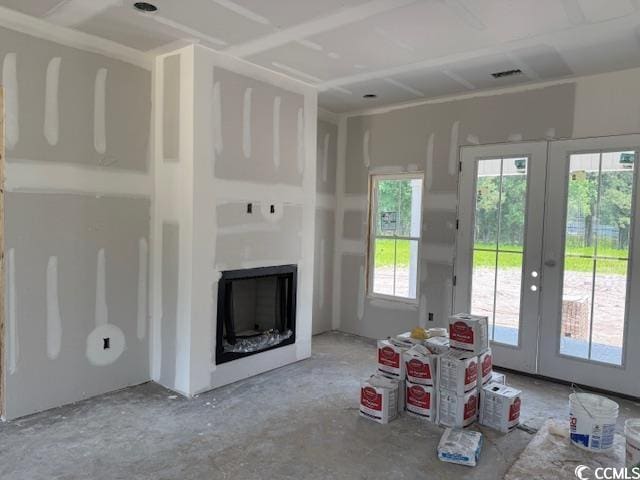 4268 Long Ave, Conway, SC 29526 - living room with french doors, concrete floors, and a fireplace