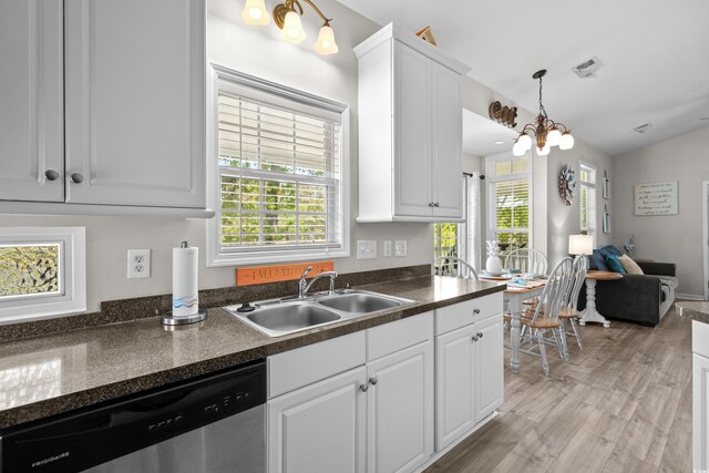 6001-8050 S Kings Hwy, Myrtle Beach, SC 29575 - kitchen featuring dark countertops, stainless steel dishwasher, a sink, and white cabinetry