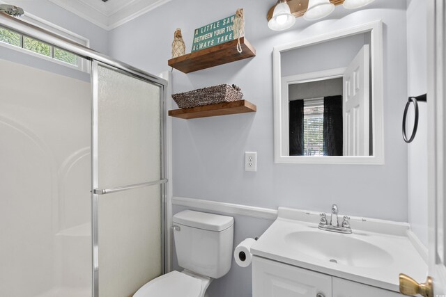 6001-8050 S Kings Hwy, Myrtle Beach, SC 29575 - bathroom with a stall shower, toilet, plenty of natural light, and crown molding
