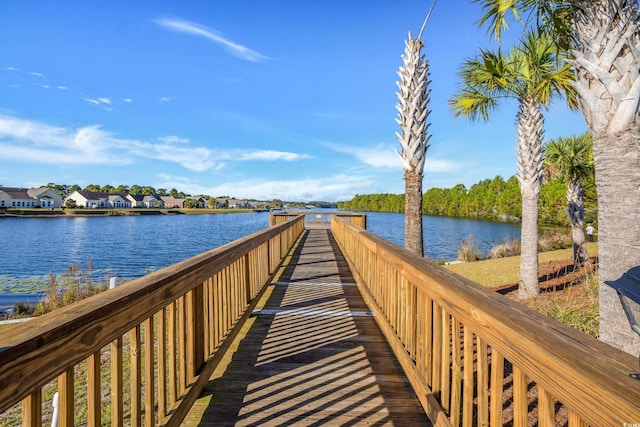 view of dock with a water view