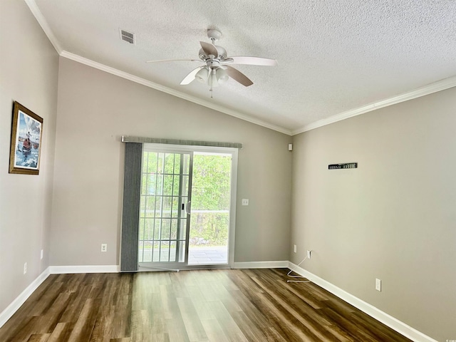 1516 Saint George Ln, Myrtle Beach, SC 29588 - empty room with a textured ceiling, ceiling fan, wood finished floors, and lofted ceiling
