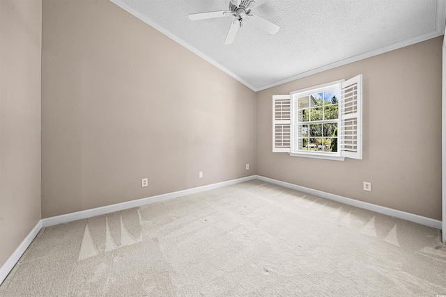 1516 Saint George Ln, Myrtle Beach, SC 29588 - spare room with ceiling fan, a textured ceiling, vaulted ceiling, ornamental molding, and light carpet