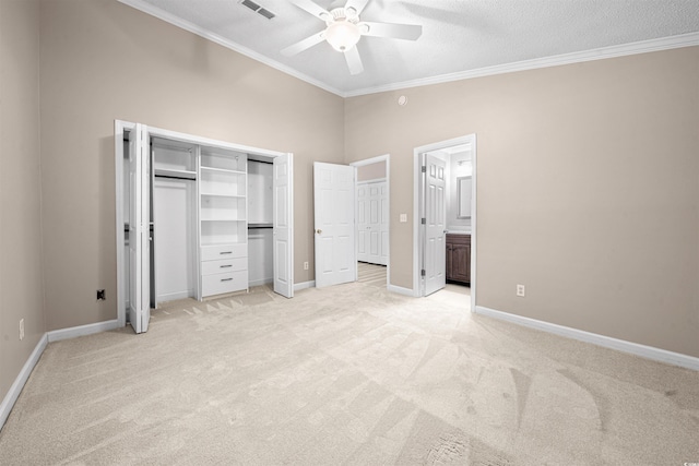 1516 Saint George Ln, Myrtle Beach, SC 29588 - unfurnished bedroom with visible vents, crown molding, vaulted ceiling, baseboards, and light carpet