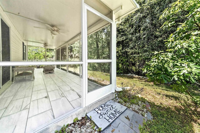 1516 Saint George Ln, Myrtle Beach, SC 29588 - unfurnished sunroom featuring a ceiling fan