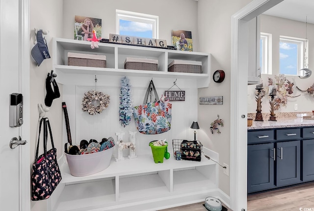 mudroom with light wood-style floors