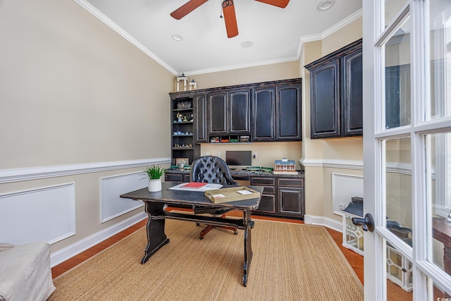 2278 Big Landing Dr, Little River, SC 29566 - office space with light wood-type flooring, a ceiling fan, and crown molding