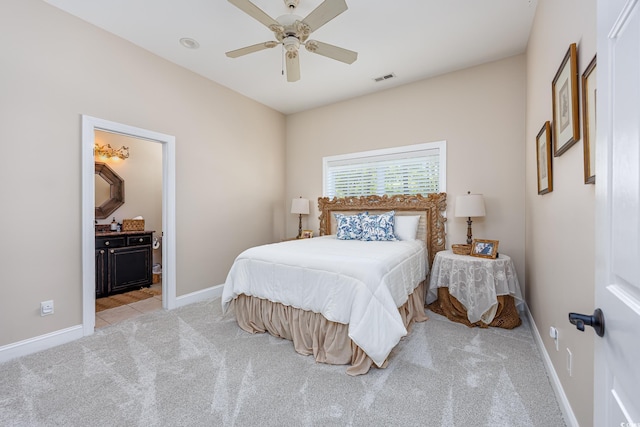 2278 Big Landing Dr, Little River, SC 29566 - bedroom with a ceiling fan, ensuite bathroom, carpet floors, baseboards, and visible vents
