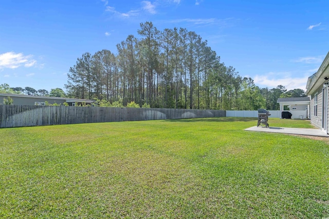 view of yard featuring a patio area and a fenced backyard