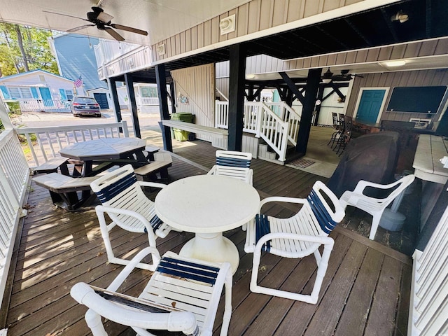 6001-1322 S Kings Hwy, Myrtle Beach, SC 29575 - wooden terrace featuring ceiling fan and outdoor dining area