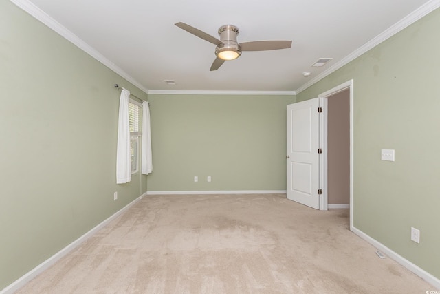 177 Olde Towne Way Unit 4, Myrtle Beach, SC 29588 - spare room featuring visible vents, baseboards, light colored carpet, ceiling fan, and ornamental molding