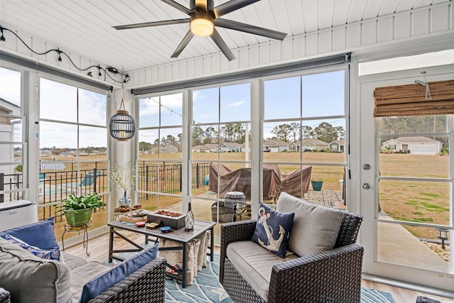 328 Logan St, Little River, SC 29566 - sunroom with a ceiling fan and an outdoor hangout area