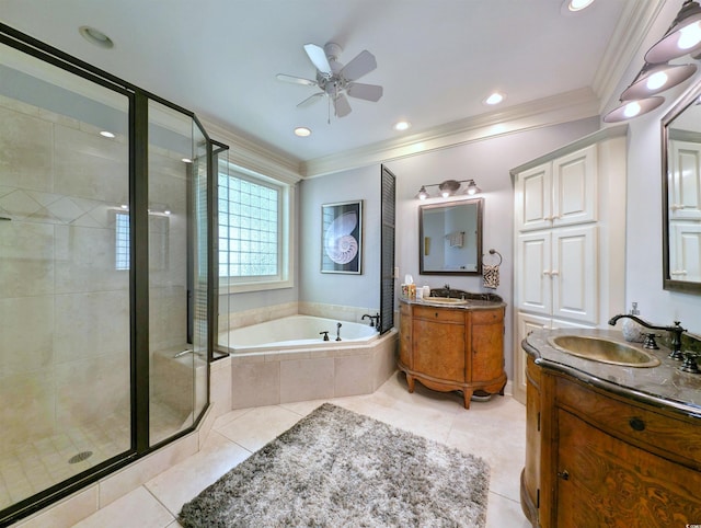 710 Masters Dr, Pawleys Island, SC 29585 - full bathroom with two vanities, a garden tub, a stall shower, and a sink