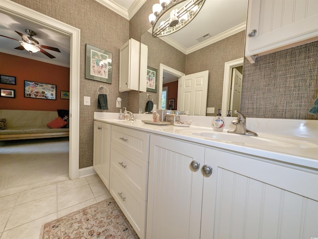 710 Masters Dr, Pawleys Island, SC 29585 - ensuite bathroom featuring tile patterned flooring, visible vents, ornamental molding, a sink, and ensuite bathroom