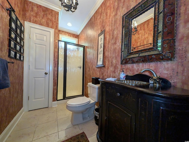 710 Masters Dr, Pawleys Island, SC 29585 - full bathroom with a shower stall, toilet, vanity, ornamental molding, and baseboards