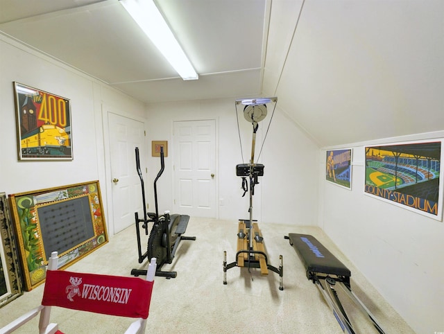 710 Masters Dr, Pawleys Island, SC 29585 - workout room featuring vaulted ceiling and carpet floors