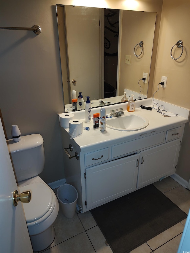 bathroom with tile patterned flooring, toilet, and vanity