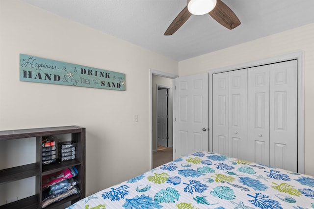 bedroom with a closet and ceiling fan
