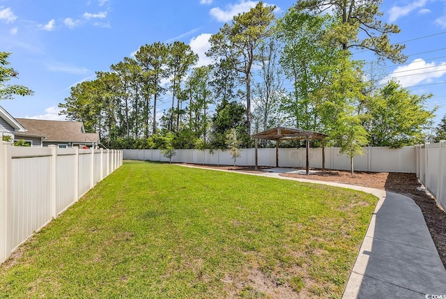 view of yard with a fenced backyard