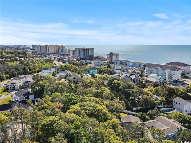 aerial view with a city view and a water view