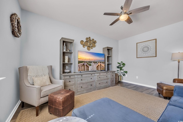 2771 Eclipse Dr, Myrtle Beach, SC 29577 - living area with dark wood-style flooring and a ceiling fan