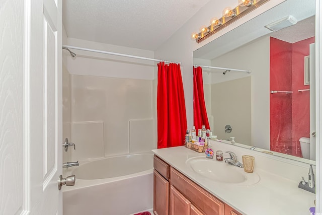 4913 Twin Pond Ct Unit 202, Myrtle Beach, SC 29579 - full bathroom featuring vanity, a textured ceiling, shower / bathtub combination with curtain, and toilet