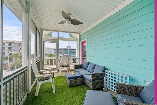 1010B S Ocean Blvd, Surfside Beach, SC 29575 - sunroom with a ceiling fan and an outdoor hangout area