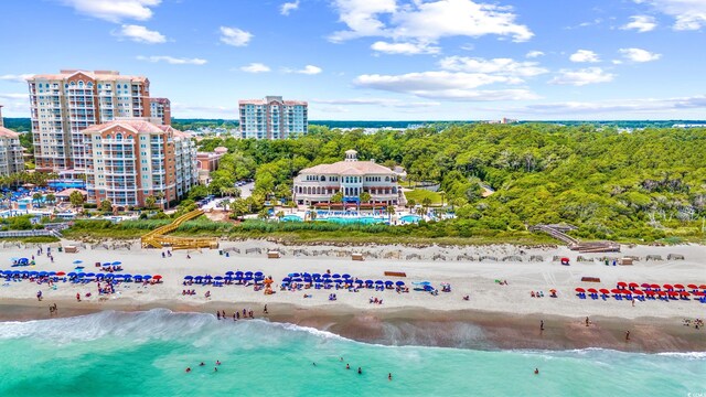 aerial view featuring a beach view and a water view