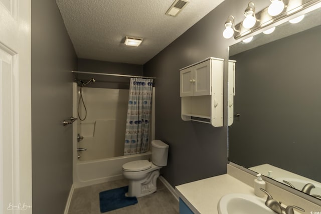 409 5th Ave S Unit 409, Surfside Beach, SC 29575 - bathroom featuring vanity, toilet, a textured ceiling, shower / bathtub combination with curtain, and baseboards