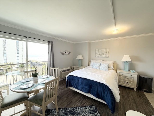 2001 S Ocean Blvd S Unit 511, Myrtle Beach, SC 29577 - bedroom featuring crown molding, a wall mounted AC, and wood finished floors