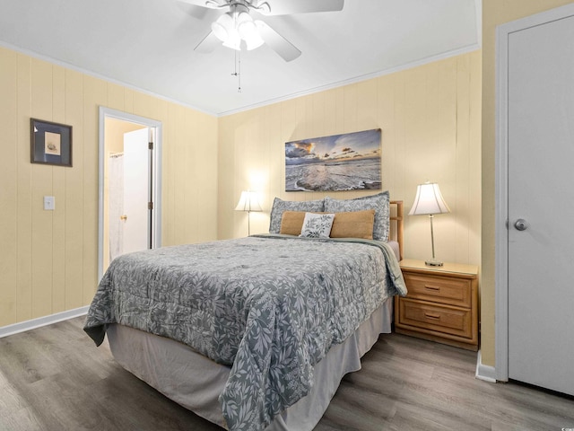 5000 N Ocean Blvd Unit B-1, North Myrtle Beach, SC 29582 - bedroom with crown molding, baseboards, ceiling fan, and wood finished floors