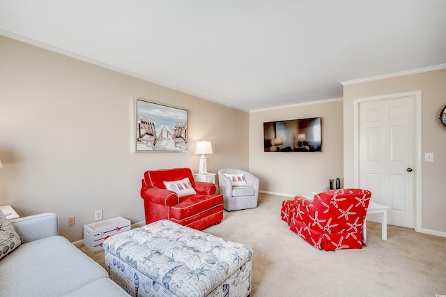 4504 S Ocean Blvd Unit A, North Myrtle Beach, SC 29582 - living area with carpet floors, ornamental molding, and baseboards