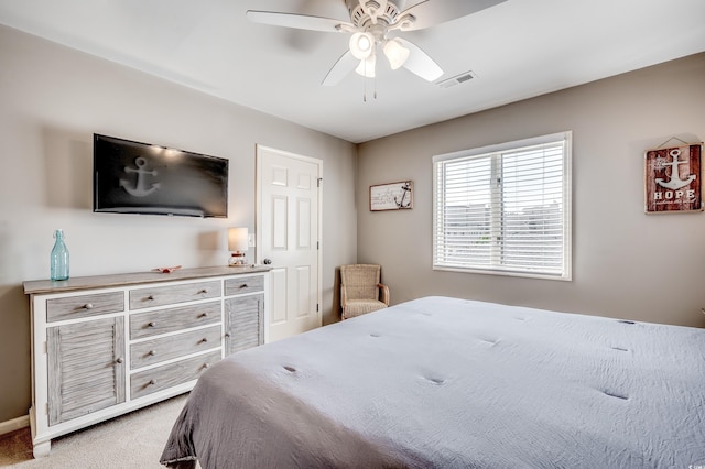 4504 S Ocean Blvd Unit A, North Myrtle Beach, SC 29582 - carpeted bedroom featuring ceiling fan, visible vents, and baseboards