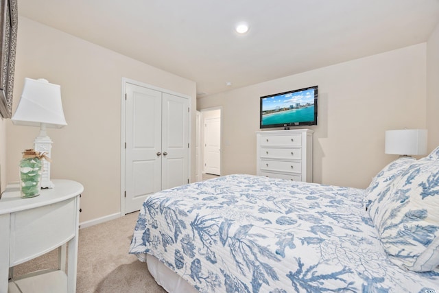 351 Logan St, Little River, SC 29566 - bedroom with light colored carpet, baseboards, a closet, and recessed lighting
