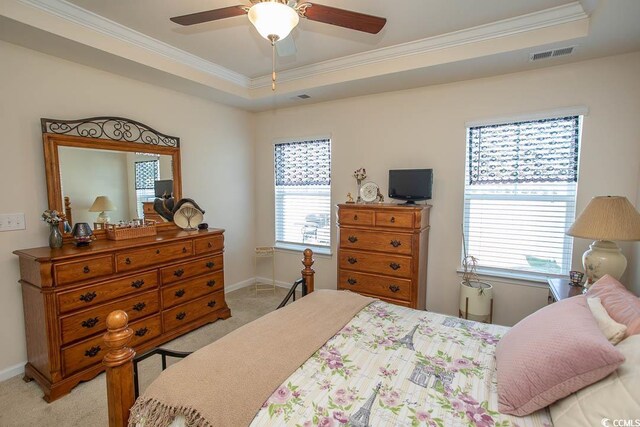2005 Willow Run Dr Unit C, Little River, SC 29566 - bedroom featuring a raised ceiling, visible vents, ornamental molding, and light carpet