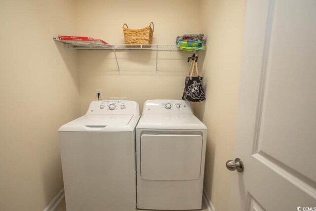 2005 Willow Run Dr Unit C, Little River, SC 29566 - laundry room featuring baseboards, washer and dryer, and laundry area